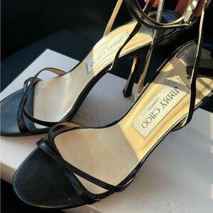 Jimmy Choo black strappy heels, flawless! 100mm (4 in) heel height.